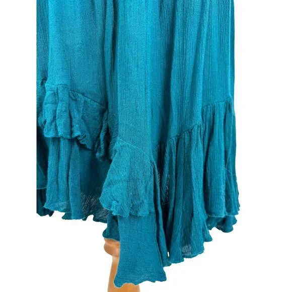 Free People Teal Lace Crochet Trim Ruffled Hem Flowy Casual Boho Slip Dress - Picture 5 of 16